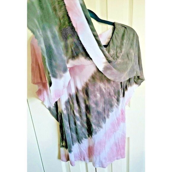 Juicy Couture Medium M Short Sleeve Tie Dye Handkerchief Top Shirt Rough Hemline - Picture 4 of 7
